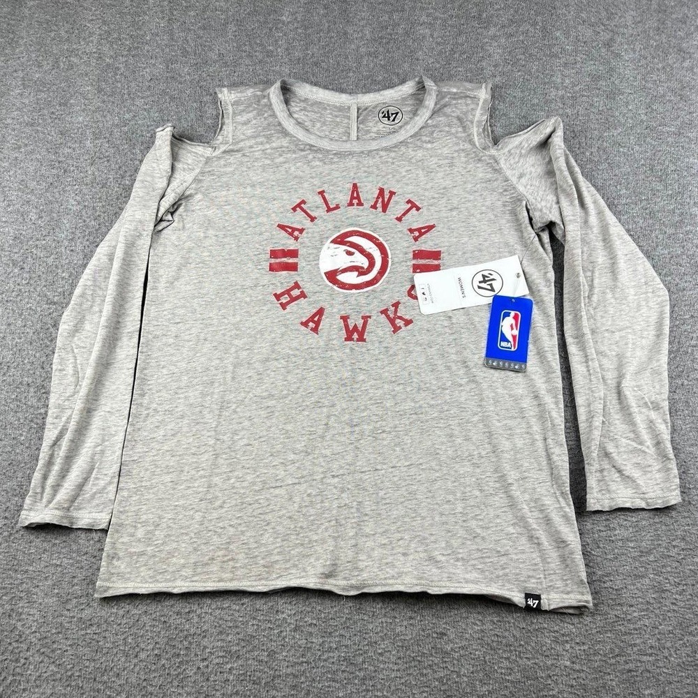 47 Brand Atlanta Hawks NBA Women's Large Cold Shoulder Long Sleeve Shirt Gray